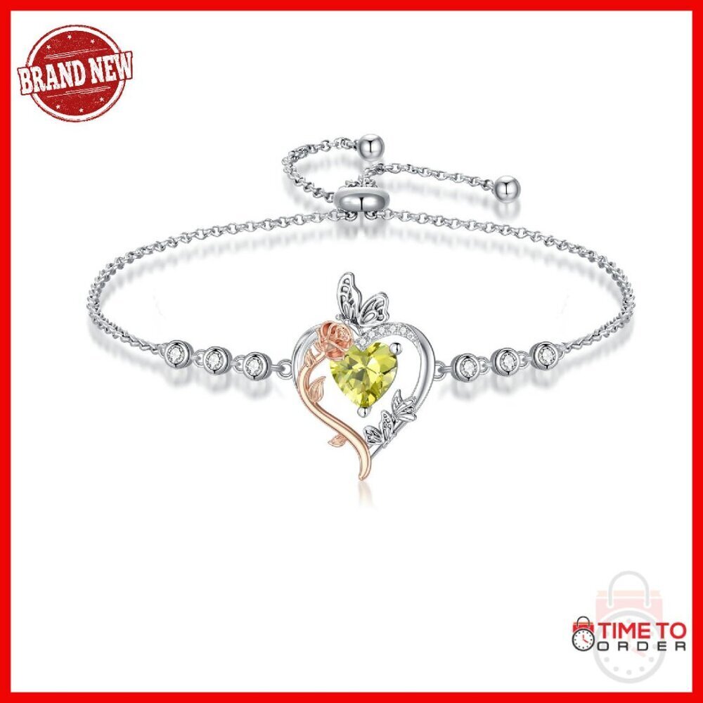 925 Sterling Silver Birthstone Bracelet Adjustable 9 Inch Link Chain